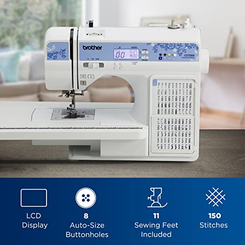 Brother CS7205 Computerized Sewing Machine with Wide Table, 150 Built-in Sewing Stitches, 1 Font, Wide Table, 11 Sewing Feet