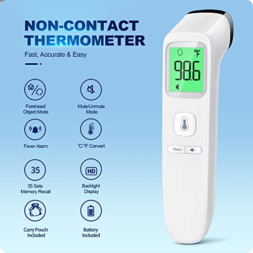 No-Touch Thermometer for Adults and Kids, Digital Accurate Baby Thermometer with Fever Alarm, 1 Second Fast Result, FSA HSA Eligible, Easy to use, 2 in 1 Mode Health Care Thermometer