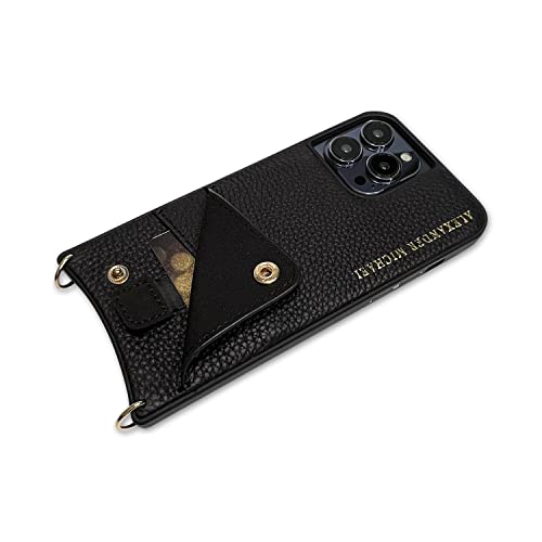 Alexander Michael Iconic Crossbody Phone Case and Wallet with 2 Straps in Premium Leather- Exclusive Wallet Design Features an EZ Pull Out Card Tab- Black Compatible with iPhone 12 and 12 Pro