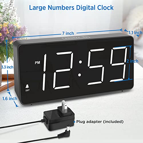 Peakeep Digital Clock, Alarm Clock for Bedrooms - Large Big Numbers 5 Dimmers for Seniors, Battery Backup Loud Alarm Clock with USB Charger Port (Black with White Digits)