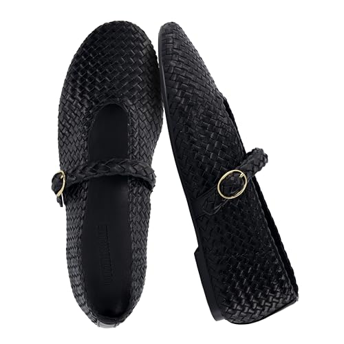 Amazon CUSHIONAIRE Bistro Mary Jane Flats for Women, Woven Ballet Flats Shoes with Strap and Memory Foam for All-Day Comfort