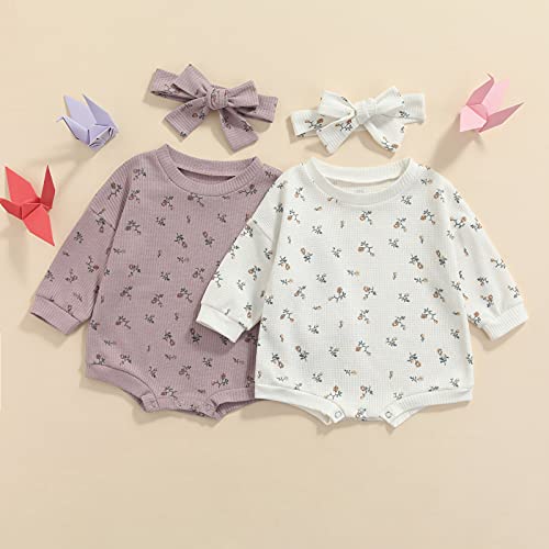 Qiylii Infant Baby Girl Oversized Sweater Romper Knit Floral Long Sleeve Sweatshirts Tops Baby Fall Winter Clothes