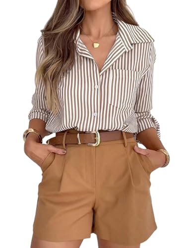 Amazon siliteelon Striped Button Down Shirts for Women Dress Shirts Long Sleeve Casual Collared Office Work Shirt with Pocket
