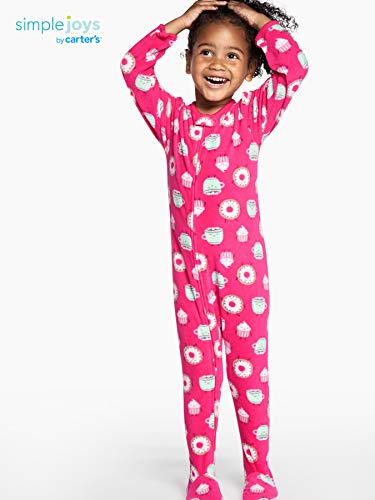 Simple Joys by Carter's Toddlers and Baby Girls' Loose-Fit Flame Resistant Fleece Footed Pajamas, Pack of 3