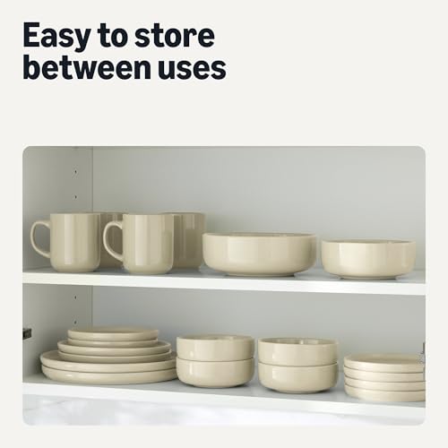 Amazon Amazon Basics Glazed Stoneware Dinnerware, Ceramic 12-Piece Set, 4 Full Place Settings, Dishwasher-Safe, Ivory