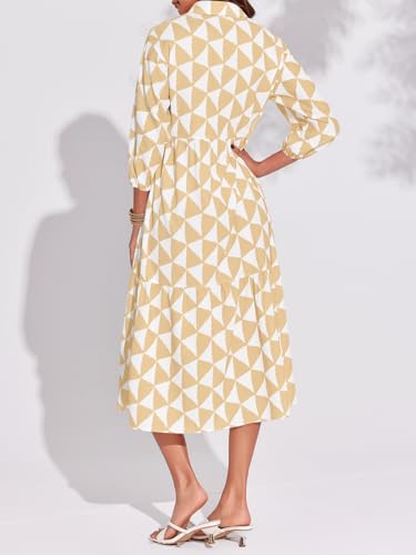 Amazon Wenrine Womens Boho Midi Dress Long Sleeve Casual Color Block Beach Button Down Shirt Dress