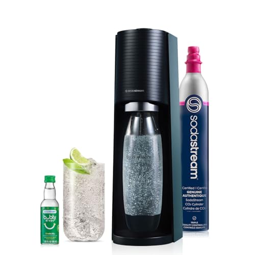 SodaStream Terra Sparkling Water Maker (Black) with CO2, DWS Bottle and Bubly Drop, Battery Powered