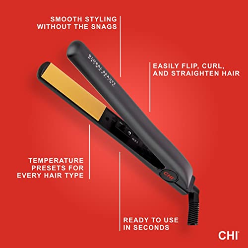 CHI Original Ceramic Hair Straightener Flat Iron | 1 Inch Ceramic Floating Plates | Quick Heat Up | Analog On/Off Switch | Black