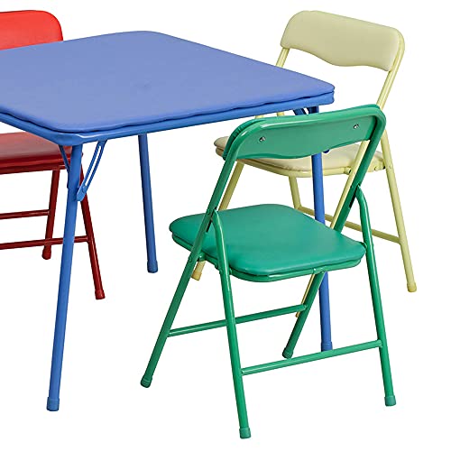 Flash Furniture Mindy Kids 5-Piece set Folding Square Table and Chairs Set for Daycare and Classrooms, Children's Activity Table and Chairs Set, Multicolor