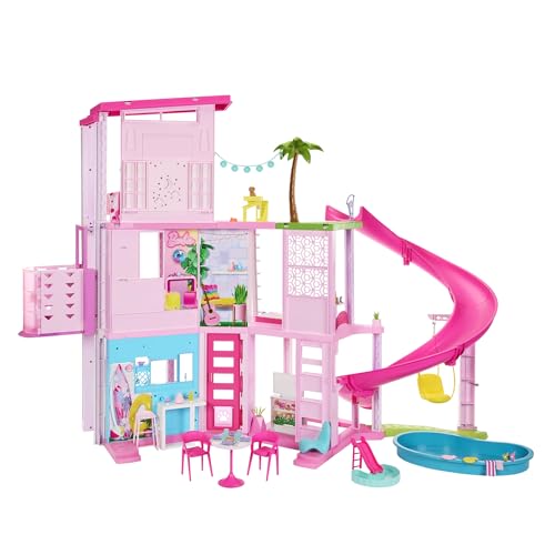 Barbie Dreamhouse 2023, Pool Party Doll House with 75+ Pieces and 3-Story Slide, Barbie House Playset, Pet Elevator and Puppy Play Areas