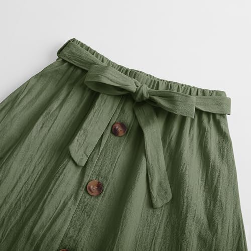 Amazon Girls Maxi Skirts Button Front High Waisted Long Skirt with Belt Ruffled Skirts with Pocke