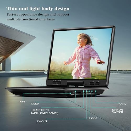 Amazon MYDASH 14.9'' Portable  DVD  Player  with  12.5" Swivel  Screen – Rechargeable  Car  DVD  Player,  Portable & Travel,  Region‑Free  Personal  DVD  Player  Portable,  USB/SD  Support