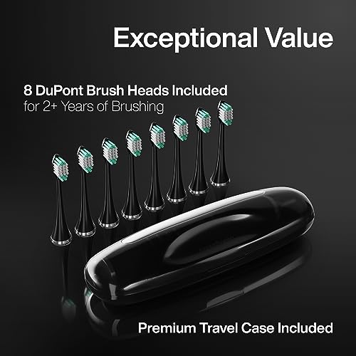 Aquasonic Black Series Ultra Whitening Toothbrush – ADA Accepted Power Toothbrush - 8 Brush Heads & Travel Case – 40,000 VPM Electric Motor & Wireless Charging - 4 Modes w Smart Timer