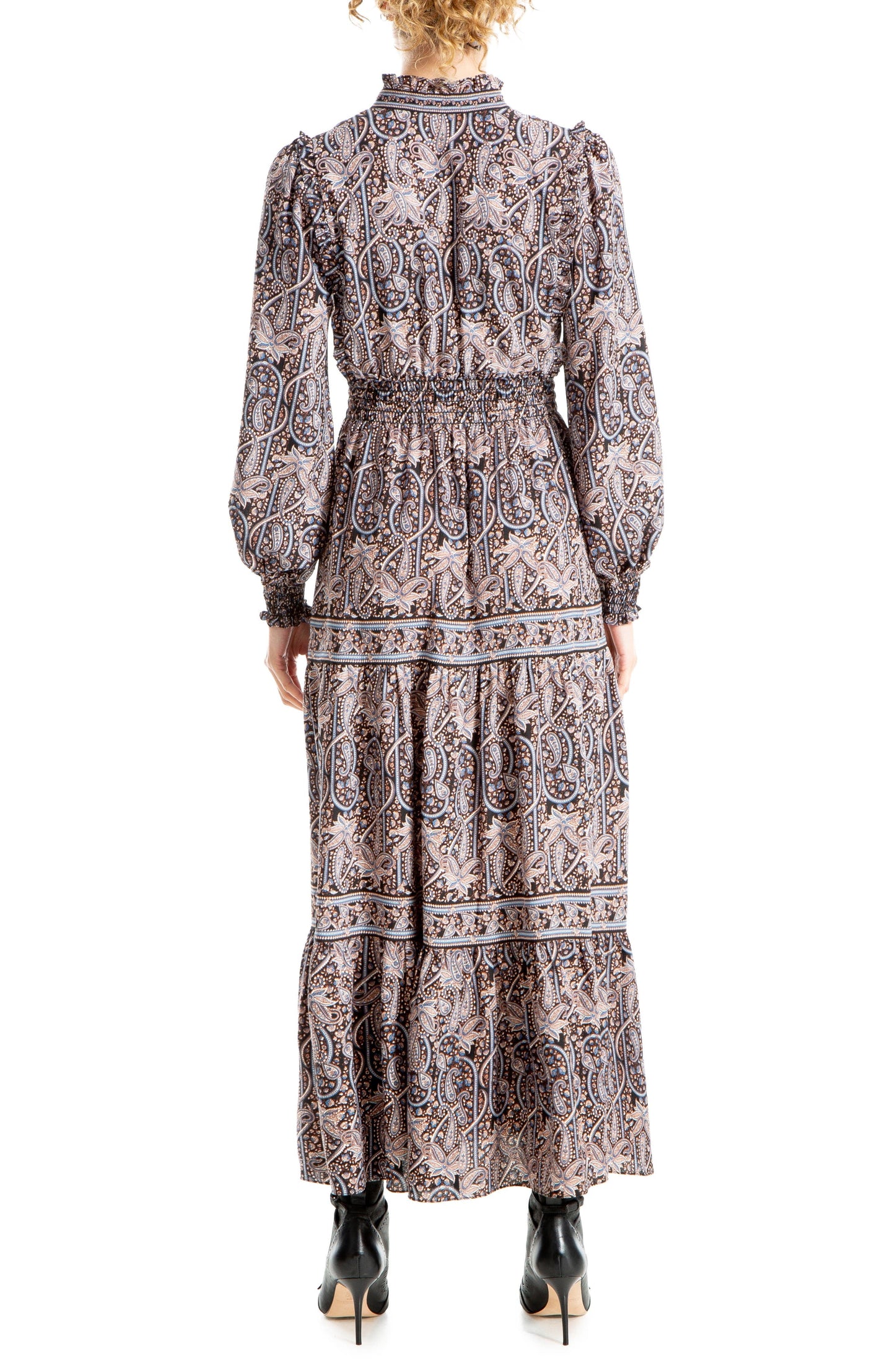 MAX STUDIO Printed Tiered Smocked Waist Maxi Dress, Alternate, color, BLACK/ BLUE PAISLEY JUNGLE