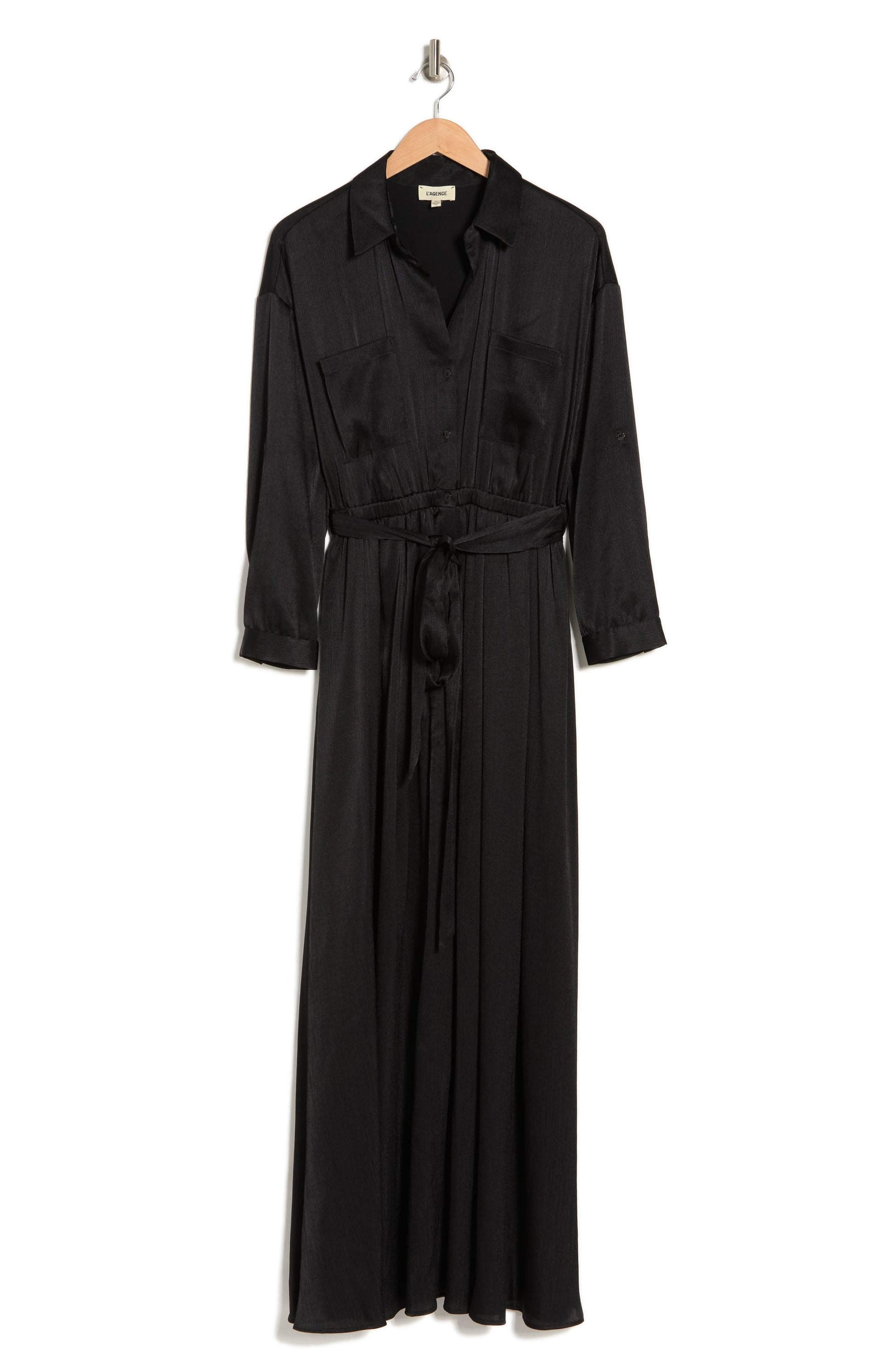 L'AGENCE Cammi Long Shirtdress, Alternate, color, BLACK