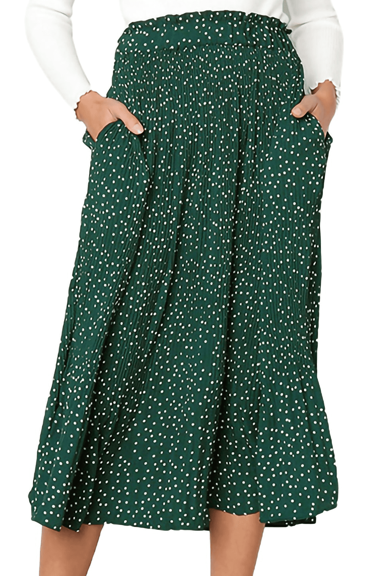 thumbnail image 2 of Fantaslook Midi Pleated Skirts for Women Polka Dot Swing High Waist Maxi Skirt with Pockets Dresses, 2 of 7