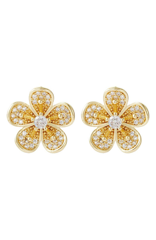 Adornia 14K Gold Plated Cubic Zirconia Flower Stud Earrings