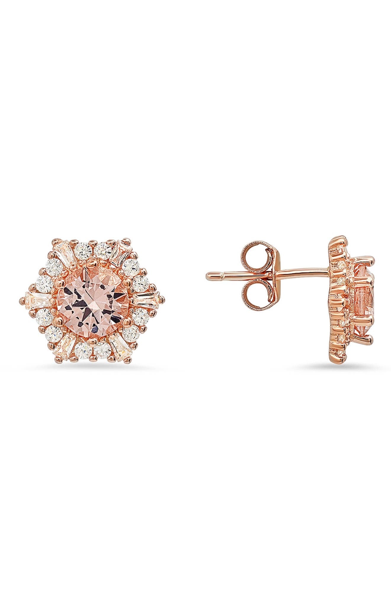 Queen Jewels CZ Hexagon Stud Earrings, Main, color, ROSE GOLD