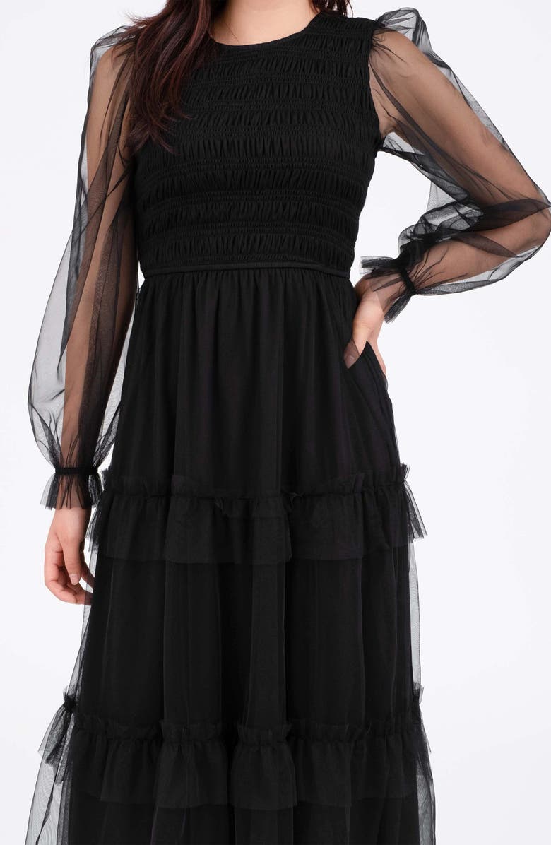 AUGUST SKY Long Sleeve Tulle Maxi Dress