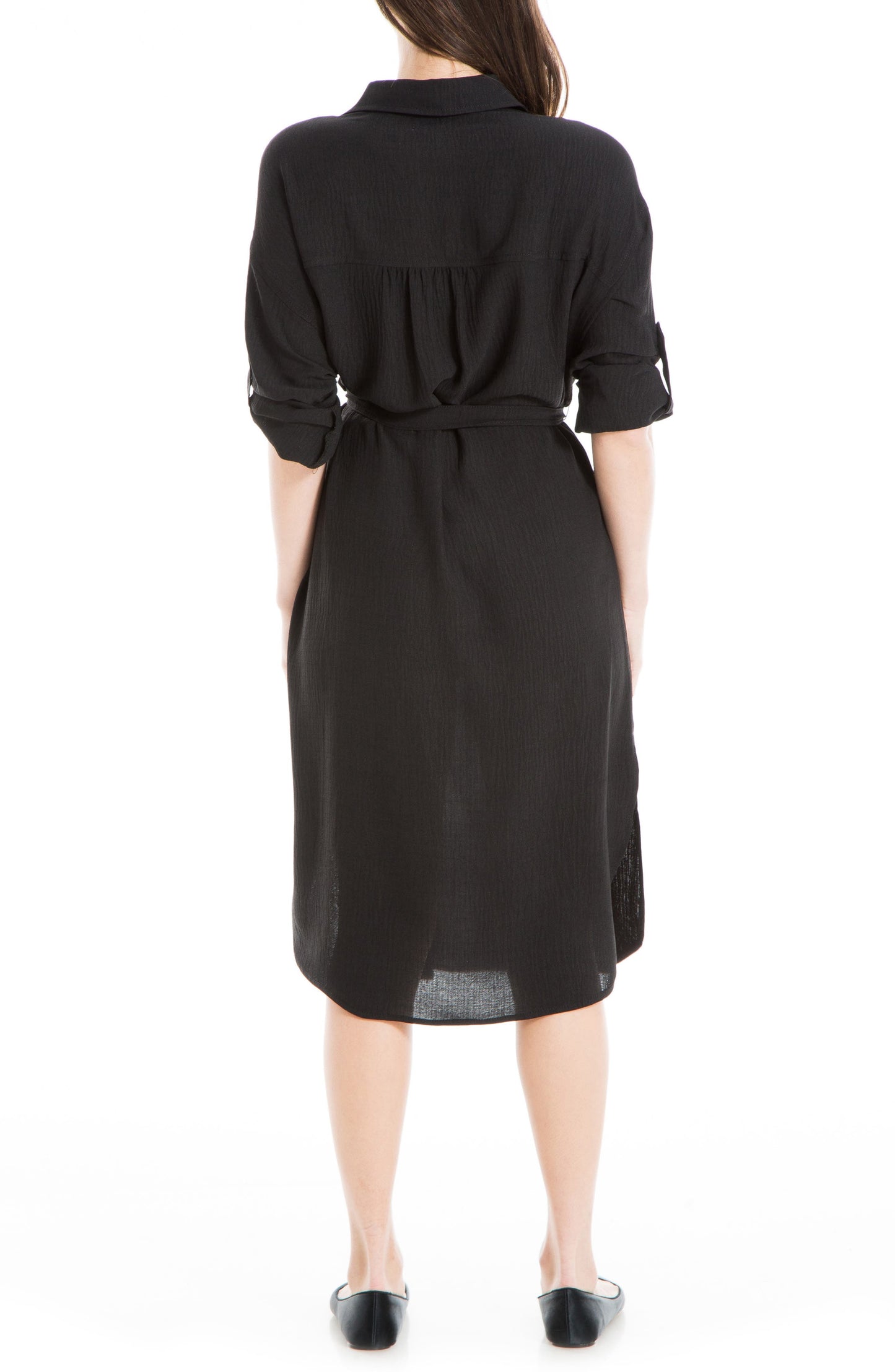 MAX STUDIO Roll Tab Sleeve Shirtdress, Alternate, color, BLACK