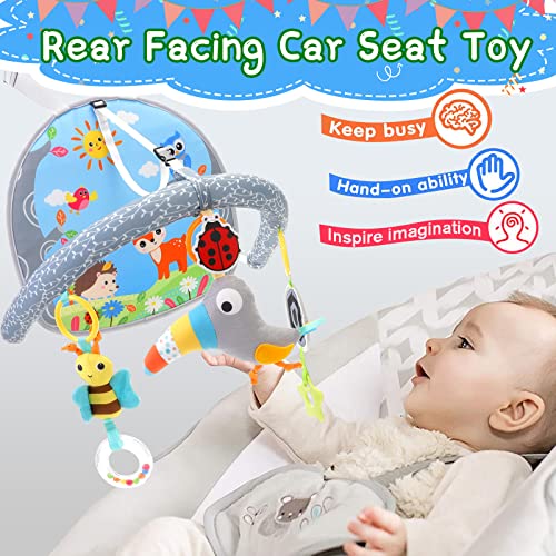 FPVERA Infant Car Seat Toys for Babies 0-6 Months: Travel Baby Toy for Rear Car Seat, Adjustable Mobile Activity Arch with Music, Sensory Hanging Toy Fits Safety Car Seats, Crib, Stroller