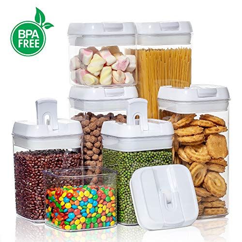 Vtopmart Airtight Food Storage Containers, 7 Pieces BPA Free Plastic Cereal Containers with Easy Lock Lids, for Kitchen Pantry Organization and Storage, Include 24 Labels