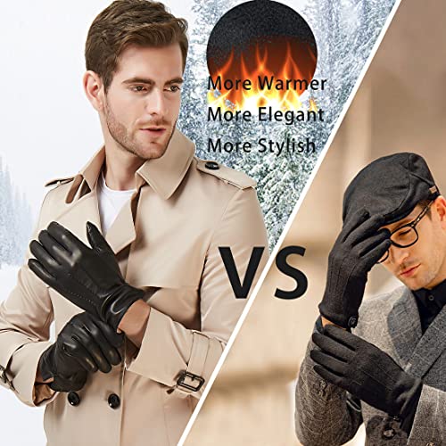 Harssidanzar Leather Gloves for Men,Winter Sheepskin Driving Riding Gloves Cashmere Lined