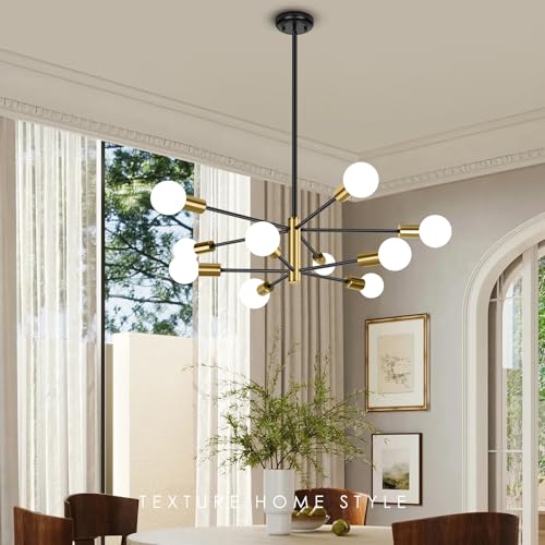 Clip coupon - Amazon BesLowe 10-Light Modern Sputnik Chandelier, Mid Century Black & Gold Chandeliers Lighting, Farmhouse Ceiling Hanging Light Fixture for Dining Room Bedroom Living Room Kitchen Foyer, Height Adjustable