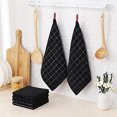 Homaxy Kitchen Towels and Dishcloths Set, 12 x 12 and 13 x 28 Inches, Set of 8 Bulk Cotton Terry Kitchen Towels Set, Checkered Designed, Soft and Super Absorbent Dish Towels, Black