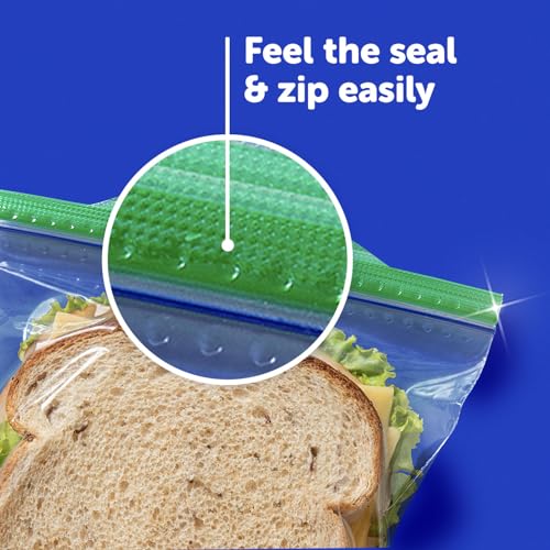 Ziploc XL Sandwich and Snack Bags with EasyGuide Texture, Plastic Storage Bags with Grip 'n Seal Technology, 90 Bags Total