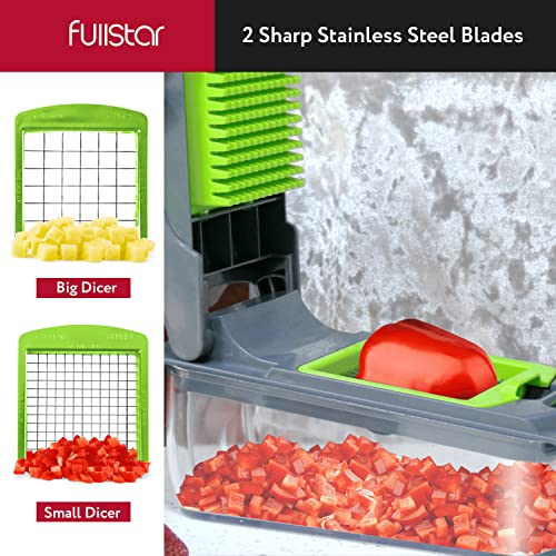 Fullstar 9-in-1 Deluxe Vegetable Chopper Vegetable Cutter - Spiralizer Vegetable Slicer Dicer - Onion Chopper Food Veggie Chopper - Juicer Peeler Egg Slicer & Separator - Kitchen Gadgets Gray/Green