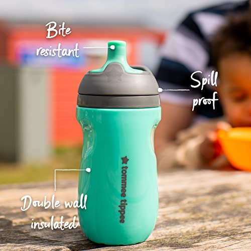 Tommee Tippee Insulated Sporty Bottle, Sippy Cup for Toddlers, 12 months+, 9oz, Spill-Proof, Easy to Hold Handle, Bite Resistant Spout, Pack of 2, Blue and Orange