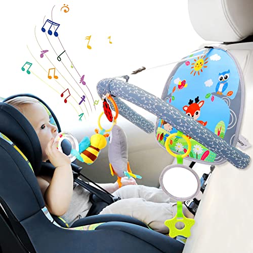 FPVERA Infant Car Seat Toys for Babies 0-6 Months: Travel Baby Toy for Rear Car Seat, Adjustable Mobile Activity Arch with Music, Sensory Hanging Toy Fits Safety Car Seats, Crib, Stroller