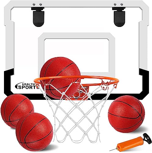 Indoor Mini Basketball Hoop for Door - Over The Door Basketball Hoop Indoor for Kid Small Basketball Hoop with 4 Balls, Foldable Basketball Hoop for Wall & Room Basketball Toy Gift for Boy Kids Teens