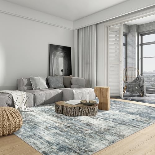 8x10 Area Rugs Washable Rug: Large Modern Abstract Living Room Rug Soft Anti-Skid Thin Carpet Indoor Floor Non-Shedding Carpets for Bedroom Dining Room Farmhouse Nursery Home Office Blue Multi