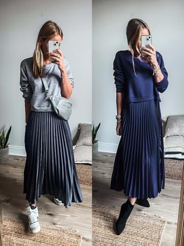 Amazon Wenrine Womens Sweatshirt Dress Casual Patchwork Long Sleeve Crewneck Pleated Fall Maxi Dresses