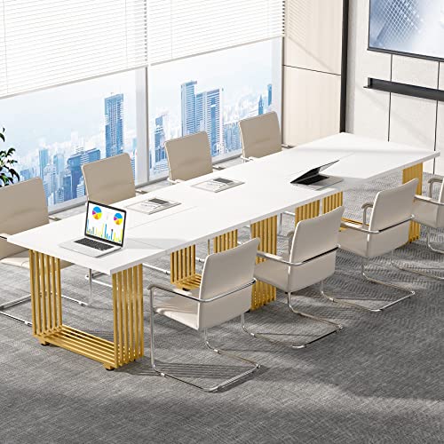 Tribesigns 70.9" Modern Office Desk, Wooden Computer Desk, White Executive Desk with Gold Metal Legs, Large Workstation for Home Office, Study Writing Desk, Small Conference Table for Meeting Room