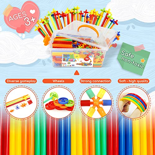 Straw Constructor Toys STEM Building Toys 800Pcs Toys for 3+ Year Interlocking Plastic Toys Engineering Toys Thin Tube Blocks Toy Educational Toy Kit for Indoor&Outdoor Kids Toys Boys and Girls Gift