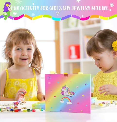 Girls Charm Bracelet Making Kit - Kids Unicorn Charms Bracelets Kits Jewelry Supplies Make Set DIY Art Craft Set Creative Birthday Gifts for 3 4 5 6 7 8 Year Old Girl Little Children Girl Toys Age 6-8