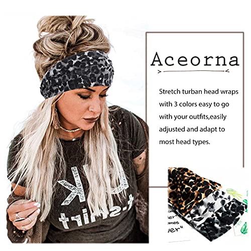 Aceorna Boho Headbands Wide Knot Hair Band Elastic Turban Head Band Stretch Leopard Twist Head Wraps Cloth Yoga Sweartband Fashion Hair Accessories for Women and Girls 3 Pcs (Set B)