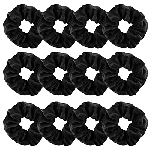 12 Pack Velvet Hair Scrunchies Scrunchy Hair Ties Elastic Hair Bands Ropes Scrunchie for Women or Girls Hair Accessories,Black