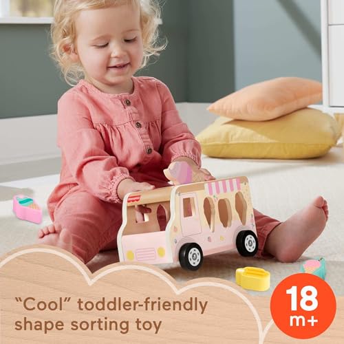 Amazon Fisher-Price Wood Toddler Toy Ice Cream Truck Shape Sorter Set, 9 Wooden Pieces for Developmental Play Kids Ages 18+ Months (Amazon Exclusive)