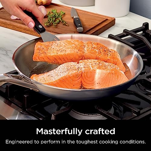 Ninja C90026 EverClad Commercial-Grade Stainless Steel 10.25" Fry Pan, Tri-Ply Pans, Oven Safe to 600°F, PFAS Safe, All Stovetops & Induction Compatible, Stainless