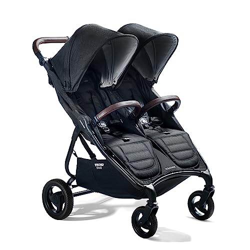 Valco Baby Trend Duo Light Weight Side by Side Double Stroller 2023 (Night Black) - Easy and Compact fold, Multi-Position Recline, Large Canopy, Independent Twin Vents and More - Luxurious Twin Pram