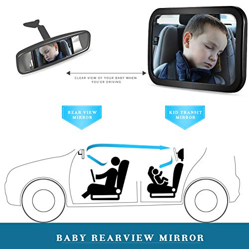 Baby Car Mirror, DARVIQS Seat Safely Monitor Infant Child in Rear Facing Seat, Wide View Shatterproof Adjustable Acrylic 360°for Backseat, Crash Tested and Certified for Safety