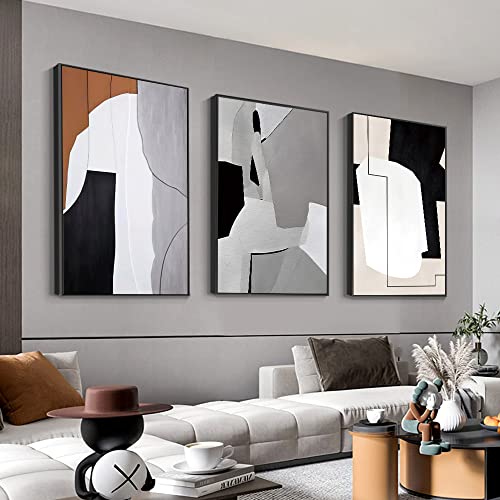 Amazon MPLONG Wall Art, Set of 3 Black and White Simple Natural Contemporary Abstract Color Blocks Canvas Prints, Aesthetic Wall Decorations for Living Room, Bedroom, Kitchen, Office (Black, 16" X 24")