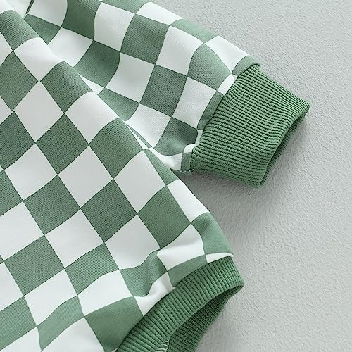 Karuedoo Baby Boy Girl Checkered Sweatshirt Romper Oversized Long Sleeve Bubble Romper Top Neutral Baby Fall Clothes