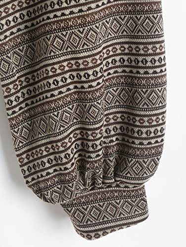 ZAFUL Women's Tribal Ethnic Graphic Cropped Knitwear Bohemian Long Sleeve Pullover Sweater Boho Drop Shoulder Knitted Top