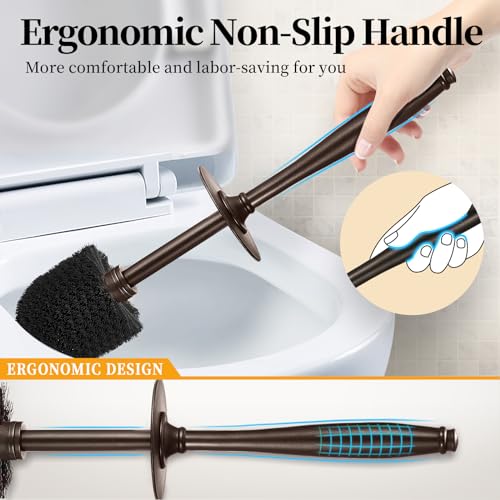 Toilet Bowl Brush Holder Set: Bathroom Deep Cleaning Toilet Scrubber Rim Cleaner with Caddy for Restroom Rv - Hidden Modern Elegant Toilet Clean Decorative Accessories - Bronze