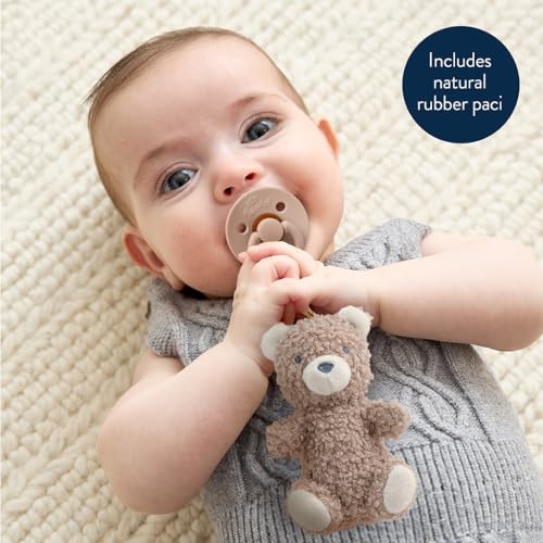 Amazon Itzy Ritzy Pacifier & Lovey Set - Natural Rubber Paci with Stuffed Animal Lovey - Detachable Plush Bear Pacifier Holder & Coordinating Natural Rubber Soother, Ideal for Ages 0-6 Months (Bear)
